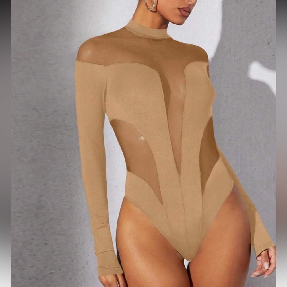 Elegant Tan Sheer Bodysuit